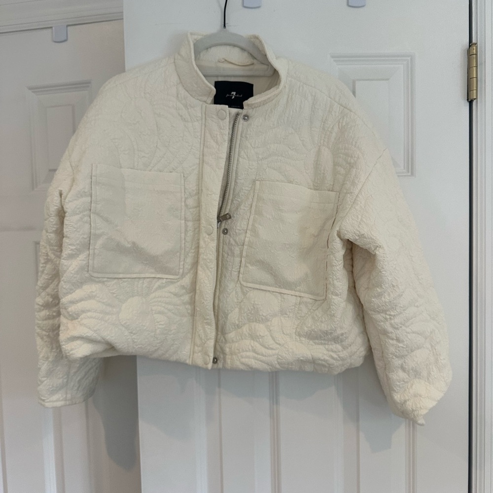 7 For All Mankind Cream Quilted Jacket Size M